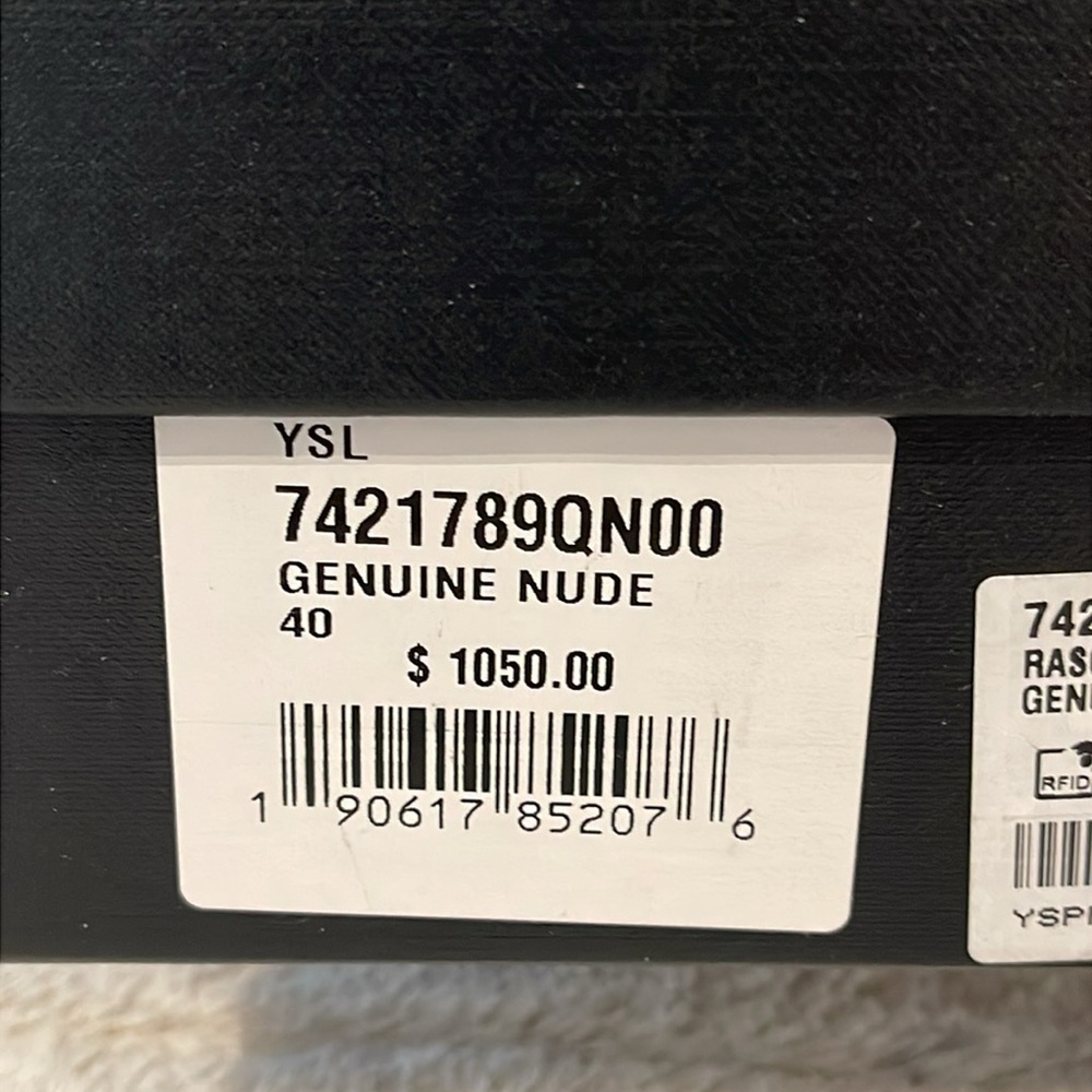 Saint Laurent Women's Tan Heels with Black Rose Detail - Picture 10 of 10